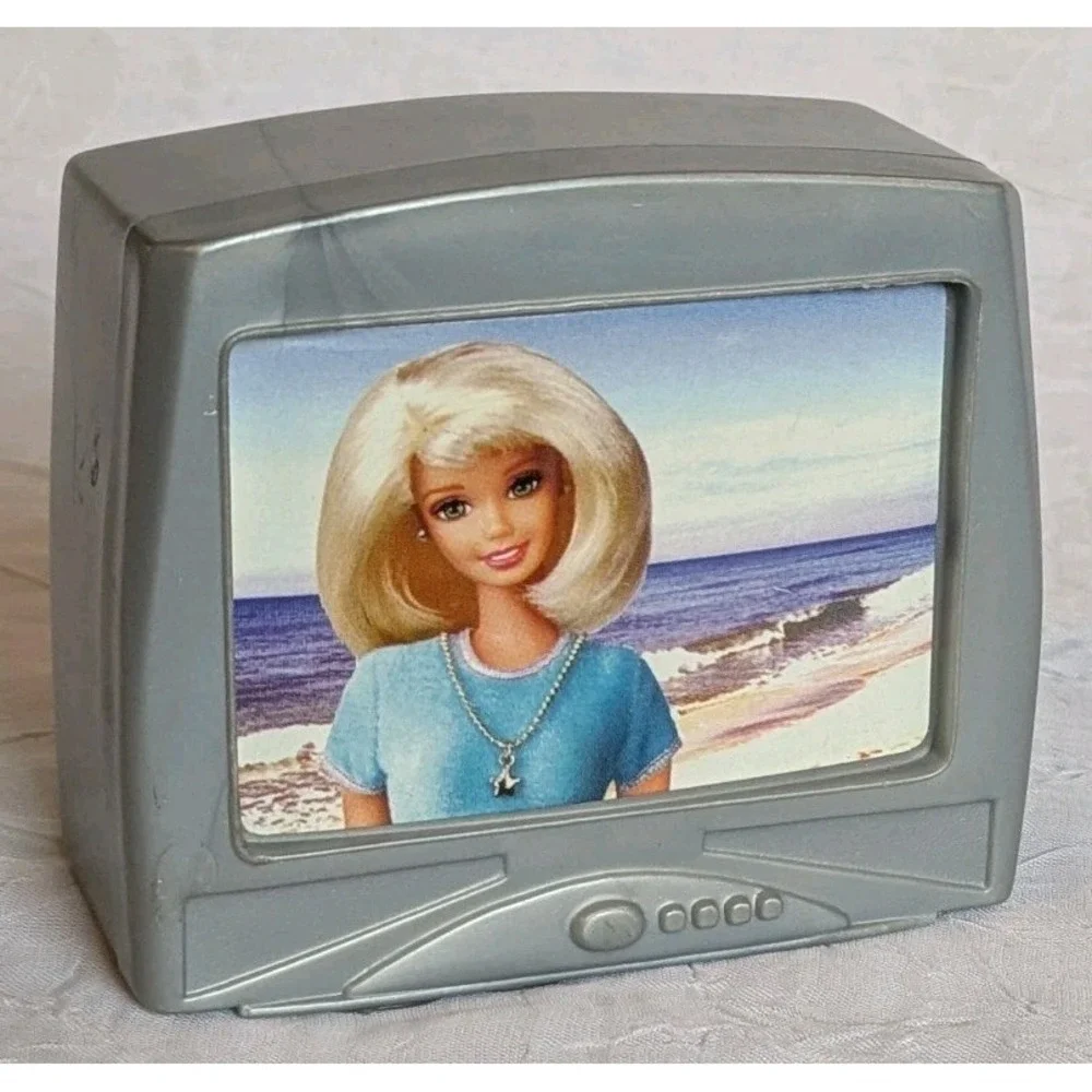 90s Barbie TV Play Doll House Television Set Miniature Toy Gray 1998 Vtg Retro
